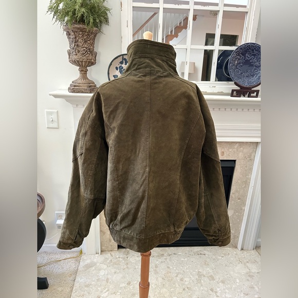 Men's Olive Green Suede Jacket - Picture 7 of 15